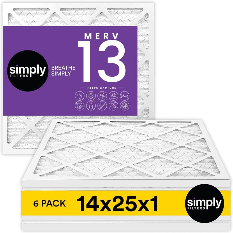 SIMPLY 14x25x1 Air Filter, Merv 13, 6 Pack, For Home AC Furnace & HVAC (Actual Size: 13.75"x24.75"x0.75") DUST, Pet, & Allergy Control - Image 1